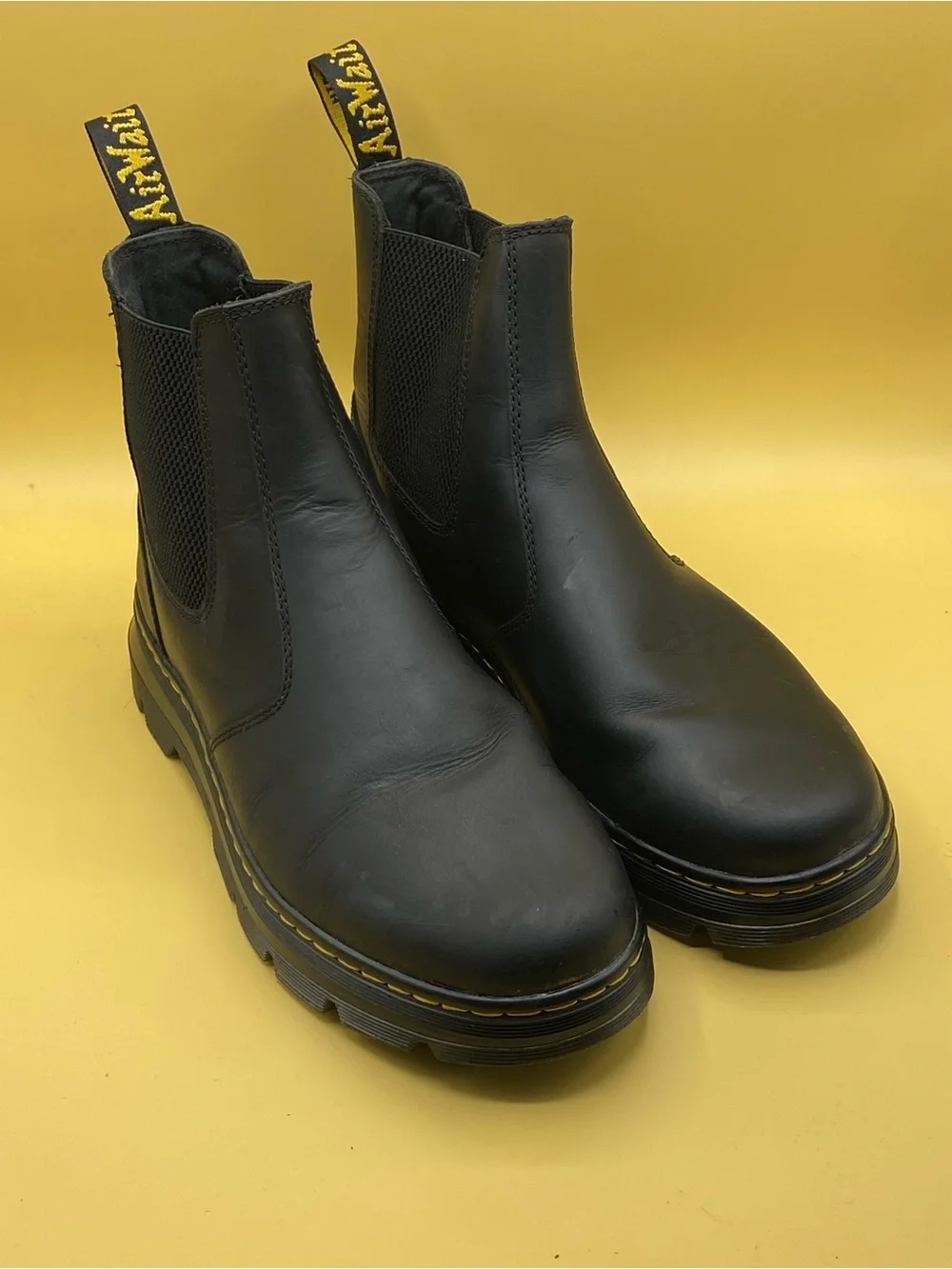 Dr. Martens Black Leather Chukka Boots with Yellow Pull Tabs